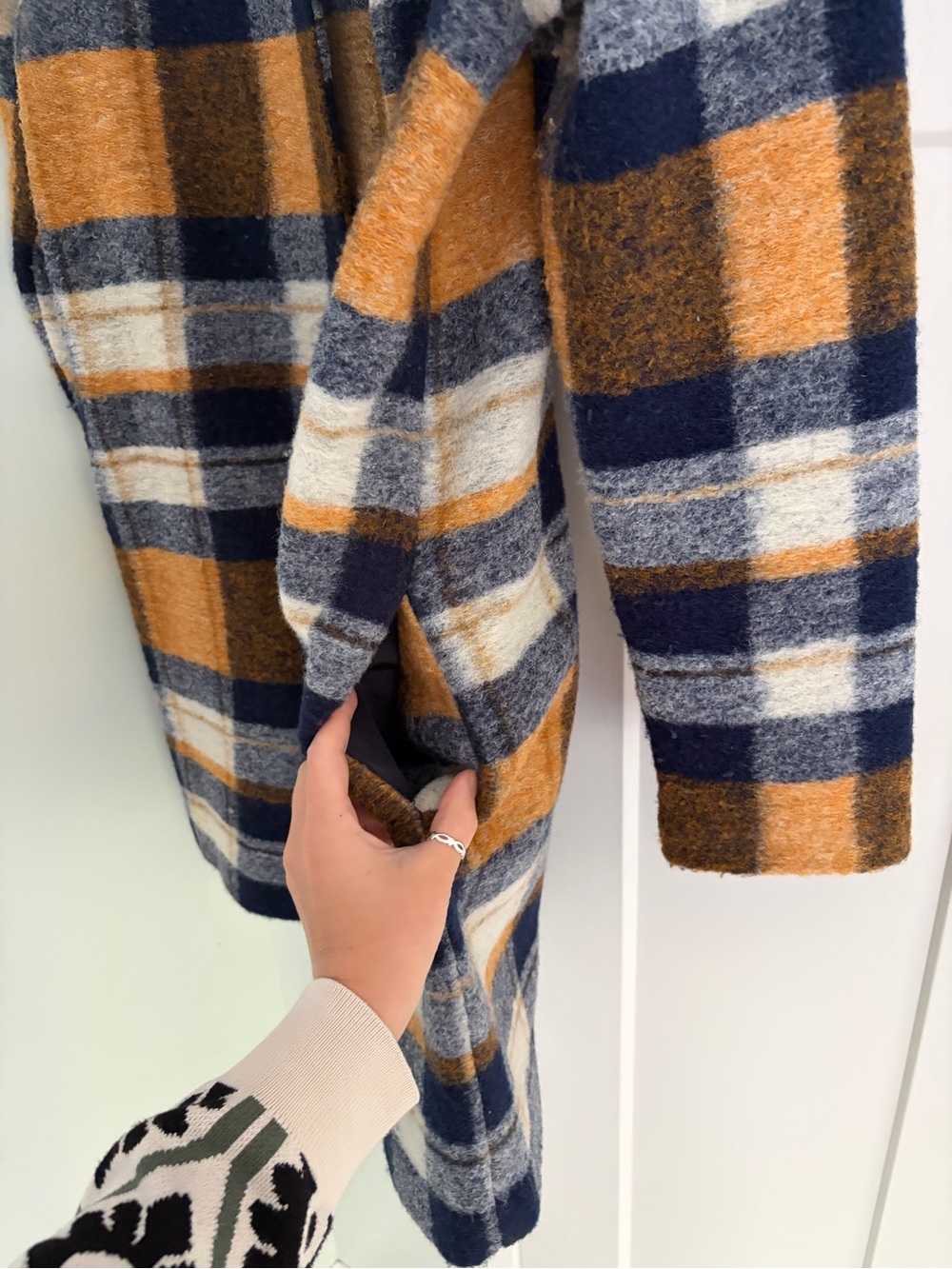 Cynthia Rowley Plaid Open-Front Pea Coat - Mustard, Navy, Cream - Picture 3 of 3